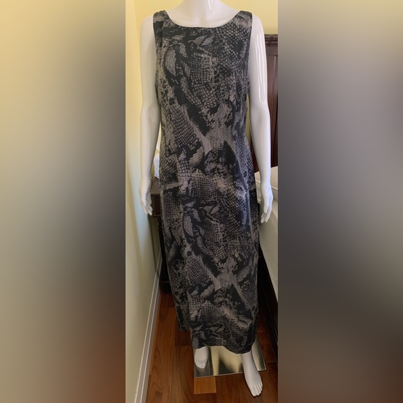 Richards 100% silk maxi party prom dress black & gray snake animal print US 12 - Picture 7 of 16